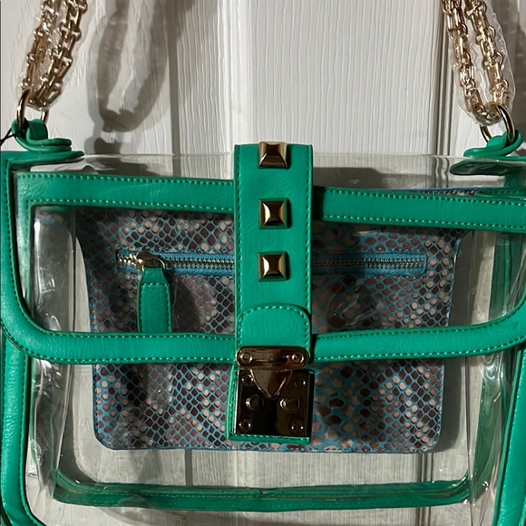 Green and Gold Transparent Shoulder Bag with Chain Straps - Picture 2 of 4